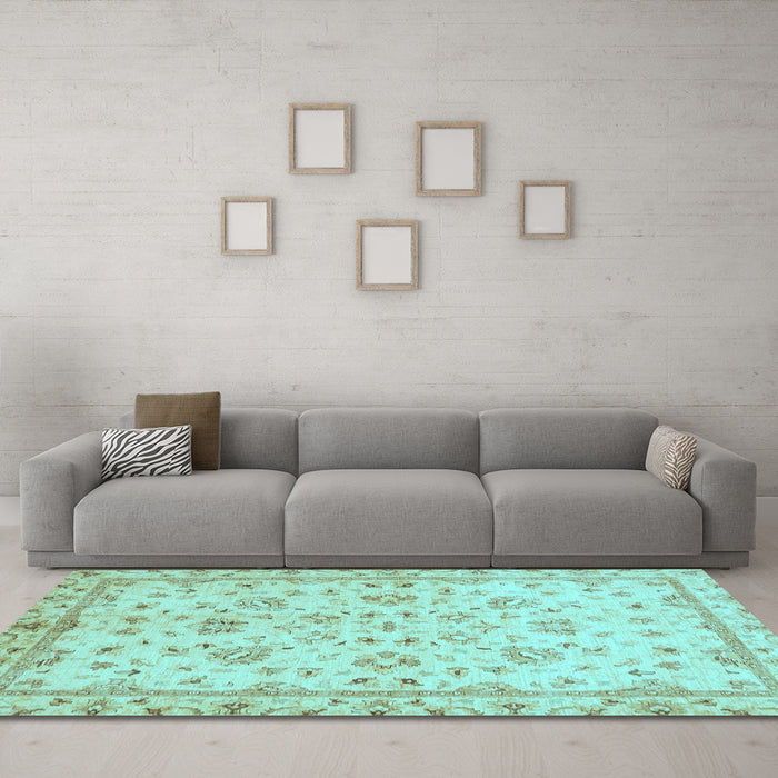 Machine Washable Oriental Light Blue Traditional Rug in a Living Room, wshabs735lblu