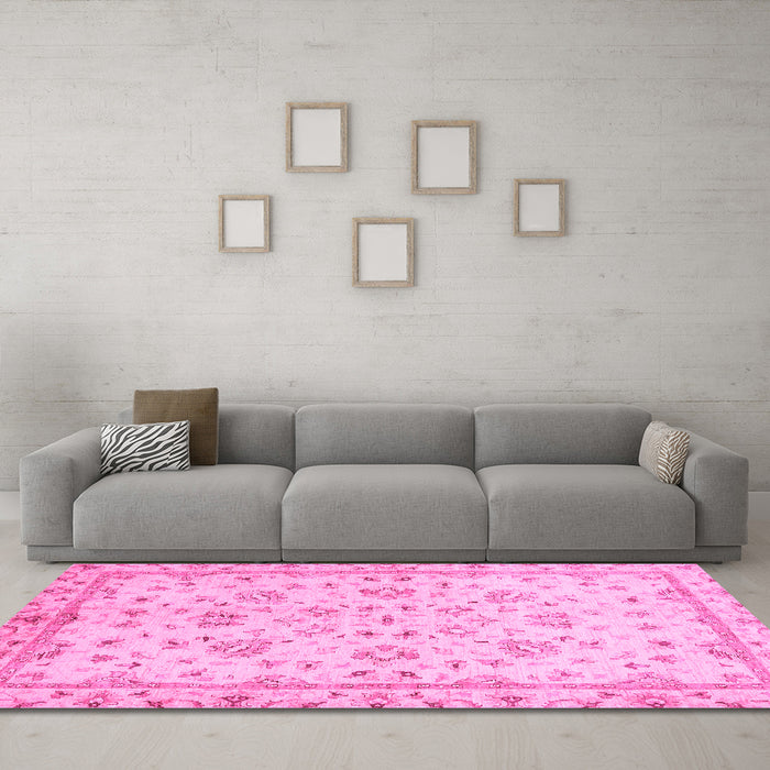 Machine Washable Oriental Pink Traditional Rug in a Living Room, wshabs735pnk