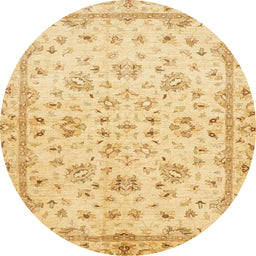 Round Abstract Yellow Oriental Rug, abs735