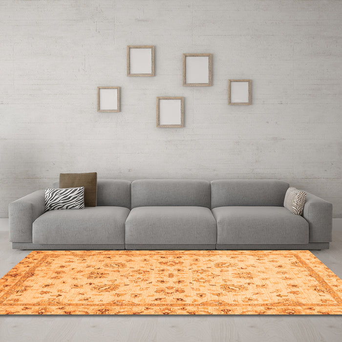 Machine Washable Oriental Orange Traditional Area Rugs in a Living Room, wshabs735org