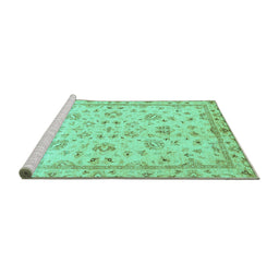 Sideview of Machine Washable Oriental Turquoise Traditional Area Rugs, wshabs735turq