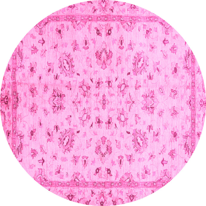 Round Machine Washable Oriental Pink Traditional Rug, wshabs735pnk