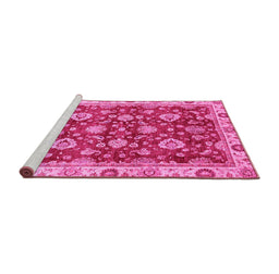 Sideview of Machine Washable Oriental Pink Traditional Rug, wshabs736pnk