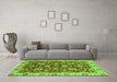 Machine Washable Oriental Green Traditional Area Rugs in a Living Room,, wshabs736grn