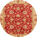 Round Machine Washable Abstract Orange Rug, wshabs736