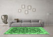 Machine Washable Oriental Emerald Green Traditional Area Rugs in a Living Room,, wshabs736emgrn