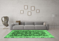 Machine Washable Oriental Emerald Green Traditional Rug, wshabs736emgrn