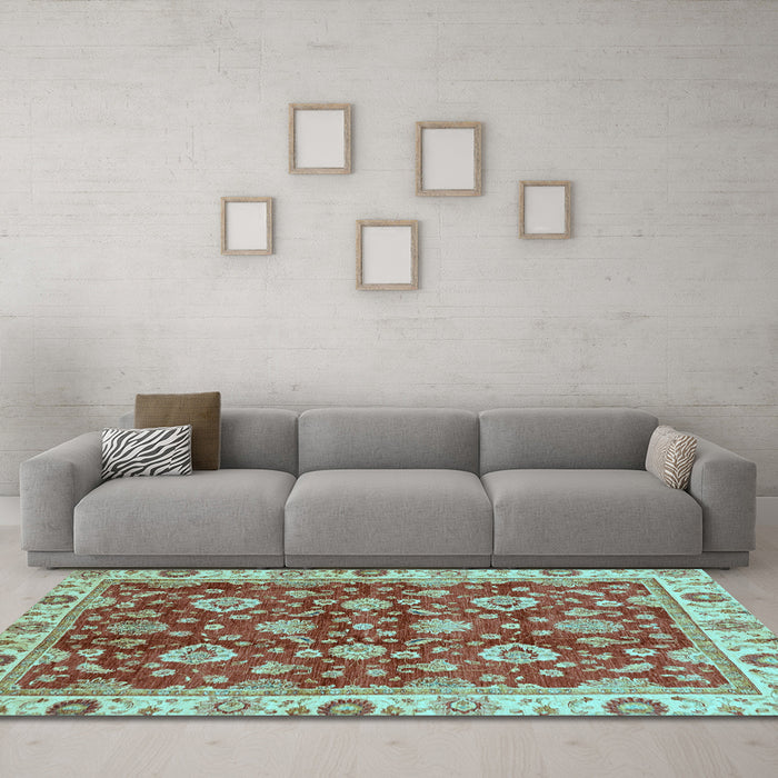 Machine Washable Oriental Light Blue Traditional Rug in a Living Room, wshabs736lblu