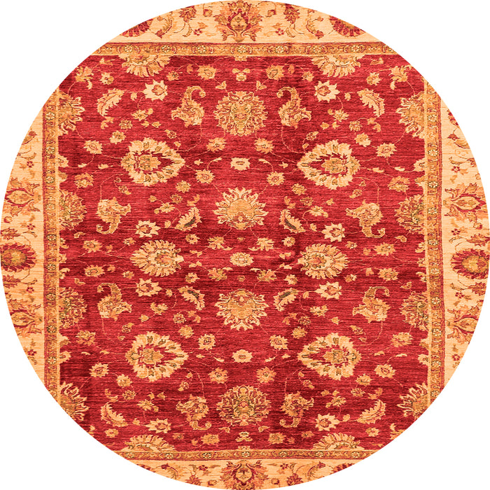 Round Machine Washable Oriental Orange Traditional Area Rugs, wshabs736org