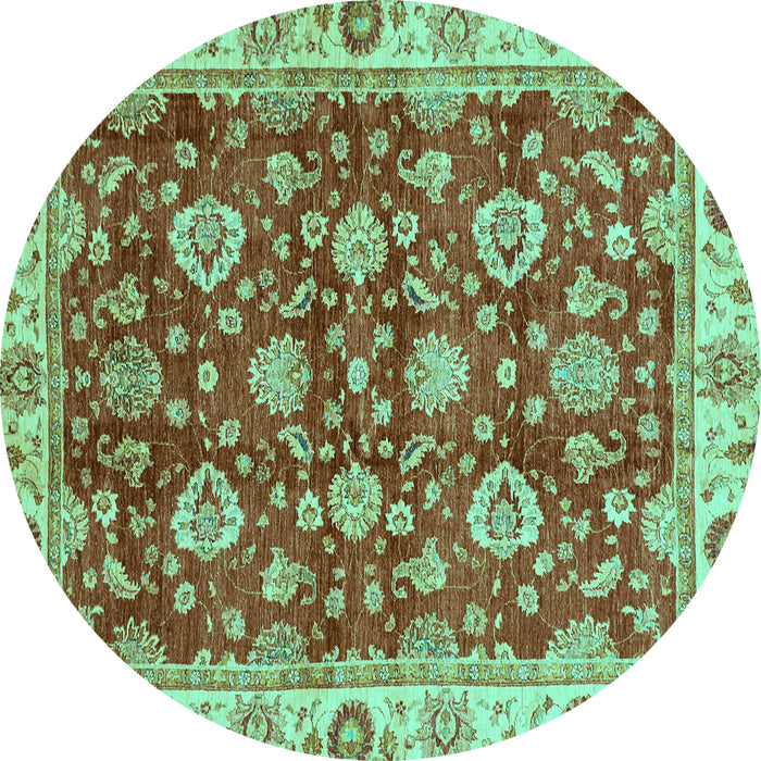 Round Oriental Turquoise Traditional Rug, abs736turq