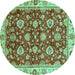 Round Oriental Turquoise Traditional Rug, abs736turq