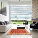 Square Abstract Orange Oriental Rug in a Living Room, abs736