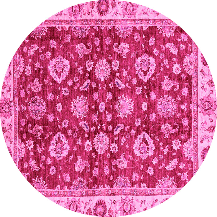 Round Machine Washable Oriental Pink Traditional Rug, wshabs736pnk