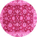 Round Machine Washable Oriental Pink Traditional Rug, wshabs736pnk