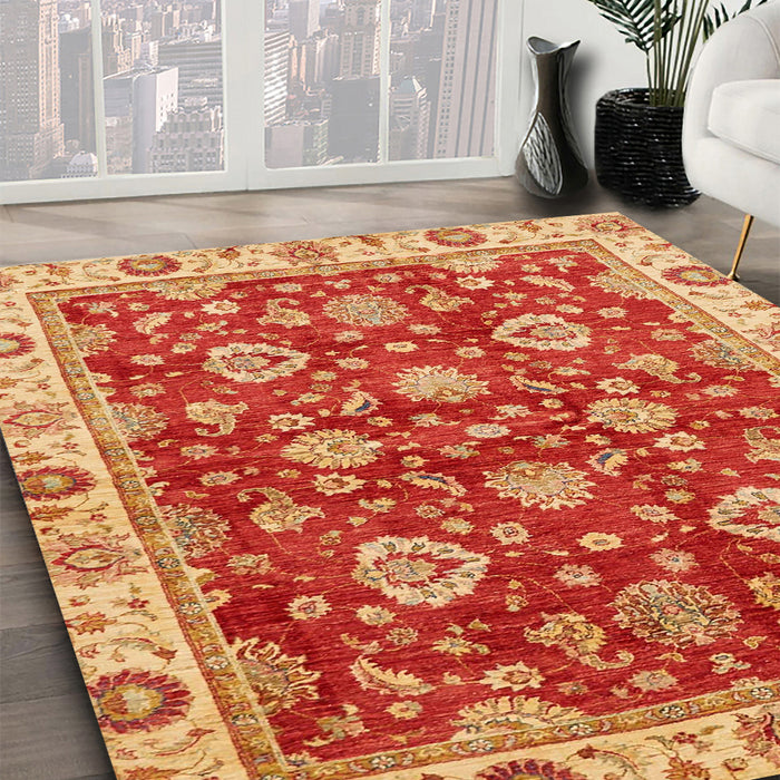 Abstract Orange Oriental Rug in Family Room, abs736