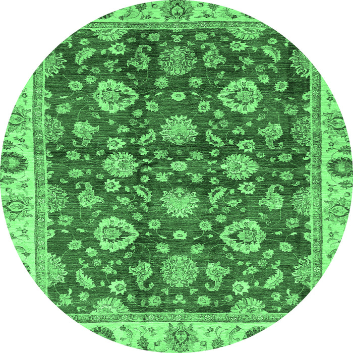Round Oriental Emerald Green Traditional Rug, abs736emgrn