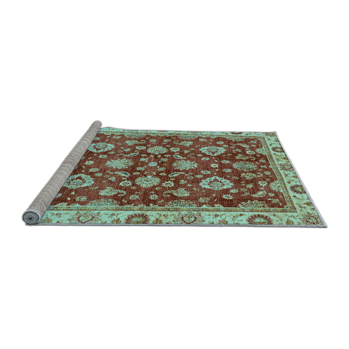 Sideview of Machine Washable Oriental Light Blue Traditional Rug, wshabs736lblu