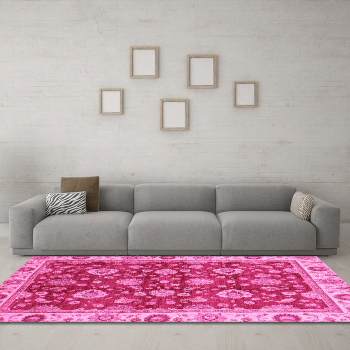 Machine Washable Oriental Pink Traditional Rug in a Living Room, wshabs736pnk