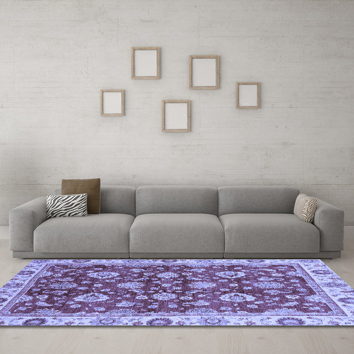 Machine Washable Oriental Blue Traditional Rug in a Living Room, wshabs736blu