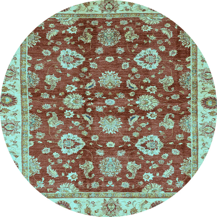 Round Oriental Light Blue Traditional Rug, abs736lblu
