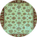 Round Oriental Light Blue Traditional Rug, abs737lblu