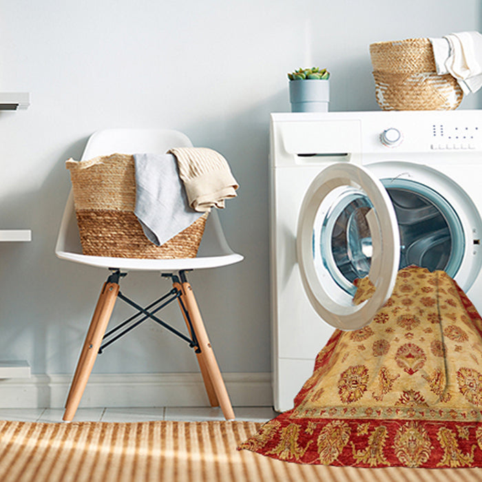 Machine Washable Abstract Orange Red Rug in a Washing Machine, wshabs737