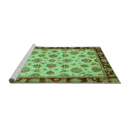 Sideview of Machine Washable Oriental Turquoise Traditional Area Rugs, wshabs737turq