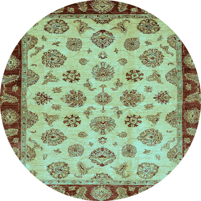 Round Machine Washable Oriental Light Blue Traditional Rug, wshabs737lblu