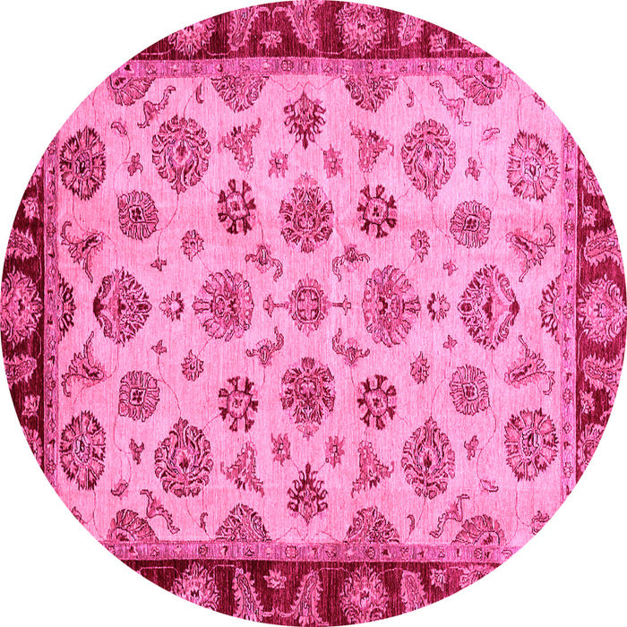 Round Oriental Pink Traditional Rug, abs737pnk