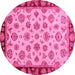 Round Oriental Pink Traditional Rug, abs737pnk