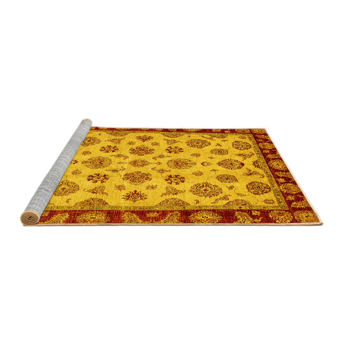 Sideview of Machine Washable Oriental Yellow Traditional Rug, wshabs737yw
