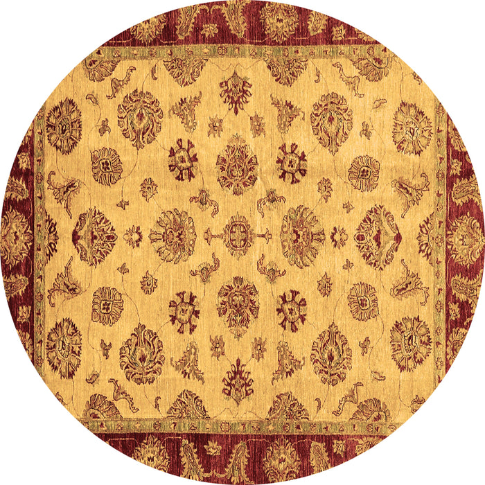 Round Oriental Brown Traditional Rug, abs737brn