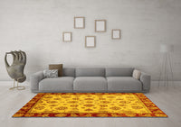 Machine Washable Oriental Yellow Traditional Rug, wshabs737yw