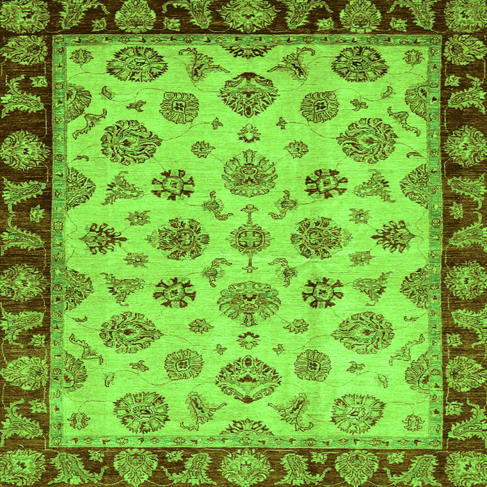 Square Machine Washable Oriental Green Traditional Area Rugs, wshabs737grn