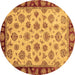 Round Machine Washable Oriental Brown Traditional Rug, wshabs737brn