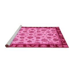 Sideview of Machine Washable Oriental Pink Traditional Rug, wshabs737pnk
