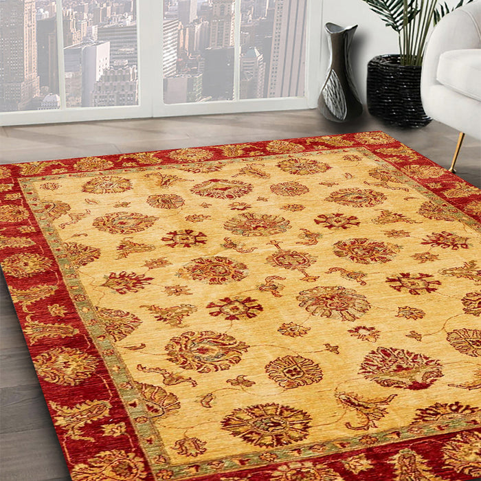 Abstract Orange Red Oriental Rug in Family Room, abs737