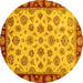 Round Oriental Yellow Traditional Rug, abs737yw