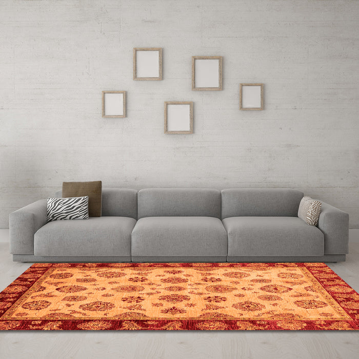 Machine Washable Oriental Orange Traditional Area Rugs in a Living Room, wshabs737org