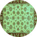 Round Oriental Turquoise Traditional Rug, abs737turq