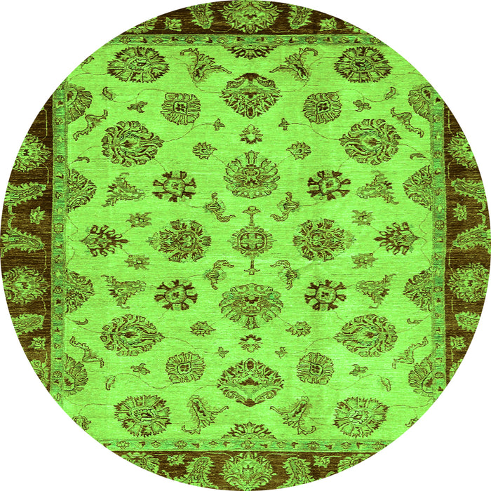 Round Machine Washable Oriental Green Traditional Area Rugs, wshabs737grn