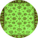 Round Machine Washable Oriental Green Traditional Area Rugs, wshabs737grn