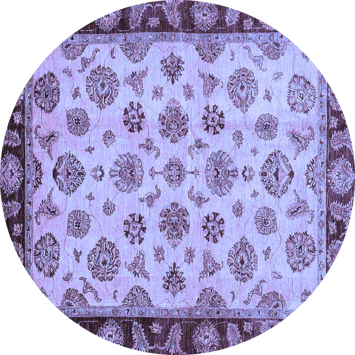 Round Oriental Blue Traditional Rug, abs737blu