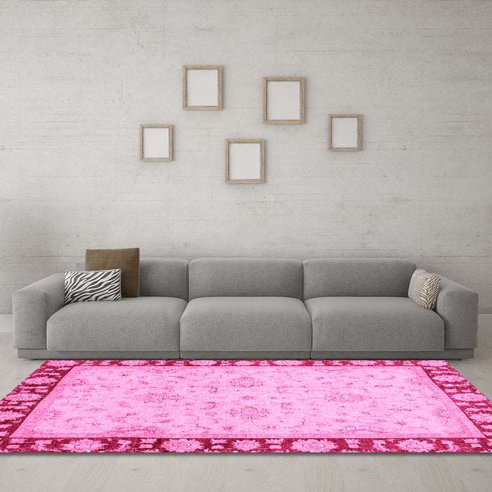Machine Washable Oriental Pink Traditional Rug in a Living Room, wshabs738pnk