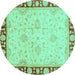 Round Machine Washable Oriental Turquoise Traditional Area Rugs, wshabs738turq