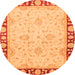 Round Machine Washable Oriental Orange Traditional Area Rugs, wshabs738org