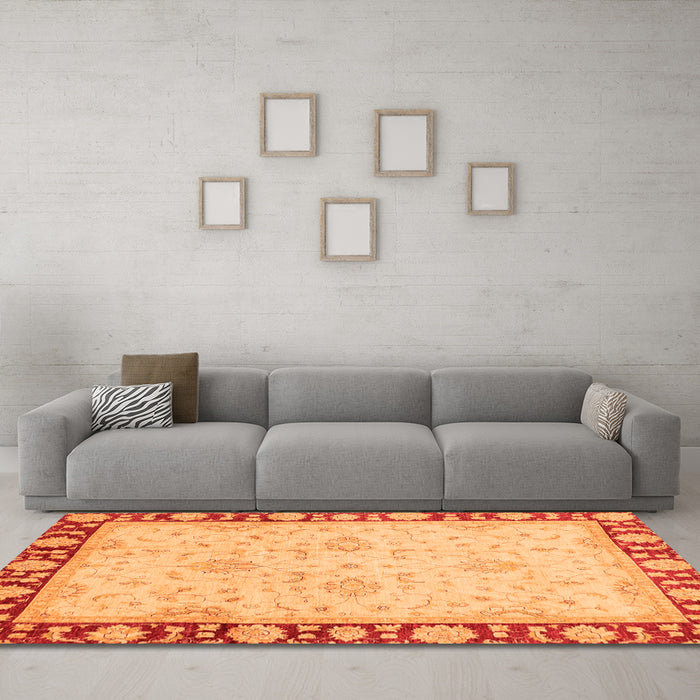 Machine Washable Oriental Orange Traditional Area Rugs in a Living Room, wshabs738org