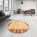 Round Abstract Orange Oriental Rug in a Office, abs738