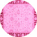 Round Machine Washable Oriental Pink Traditional Rug, wshabs738pnk