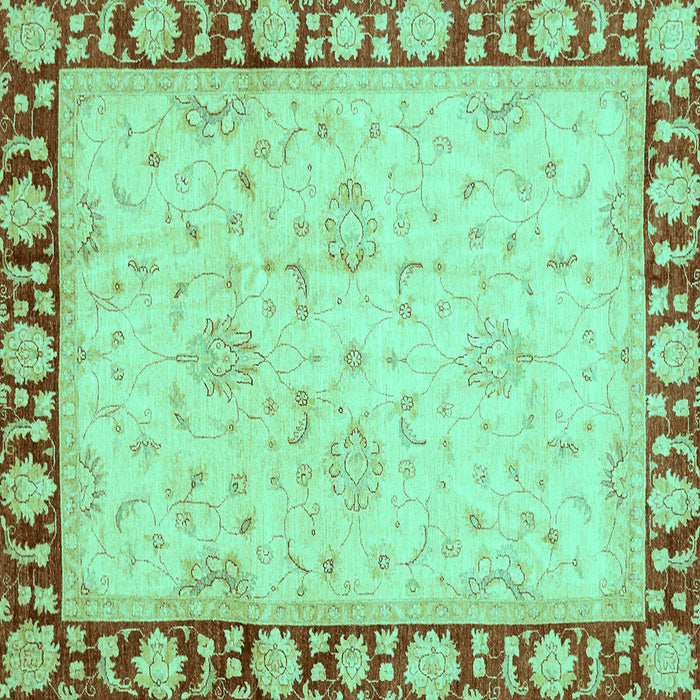 Square Machine Washable Oriental Turquoise Traditional Area Rugs, wshabs738turq